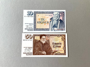 Iceland 2 Note Lot P-48a 10 Kronur 1981; P-49a 50 Kronur 1981 UNC