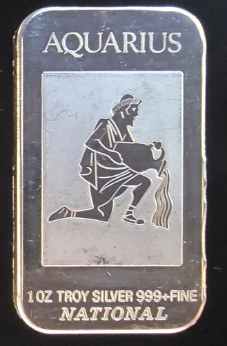 Aquarius Zodiac Lunar Series Canad National Mint Bullion-999 Silver 1 Oz Art Bar