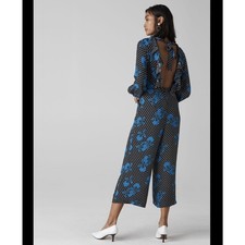 Whistles Kira Spot Floral Silk Wide Leg Jumpsuit Silk Polka Dot Open Back NWOT