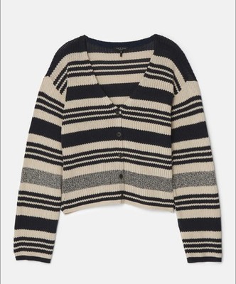 Rag&Bone Cyrus gestreifter Cardigan Pullover Damen Gr. XXS Creme Navy Neu(285£)