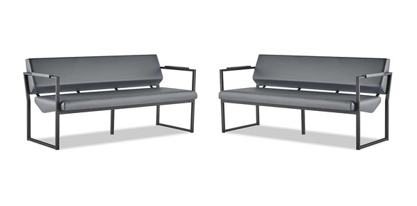 Ledersofas Set 3-Sitzer Schwarz Edelstahl Leder Modern Sofa-Set Couch-image