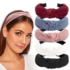 5Pack Wide Fabric Knotted Headband Fashion Non Slip Hair Accessorie Thick Thin