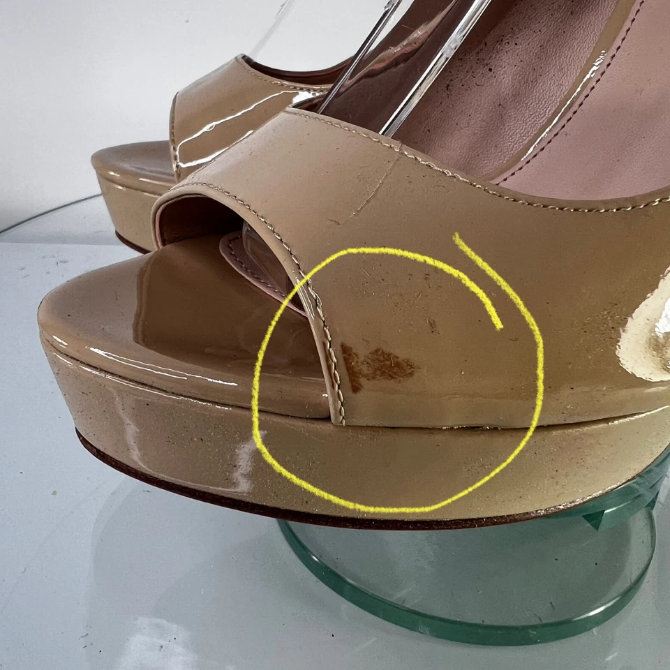 Pelle Moda Oana Platform Sandals Size 7 M Nude Patent Leather slingback Peep Toe - Image 2 of 4