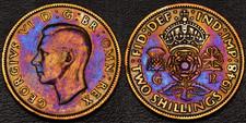 1948 United Kingdom England Two 2 Shillings gold, purple, and blue toned (57-67
