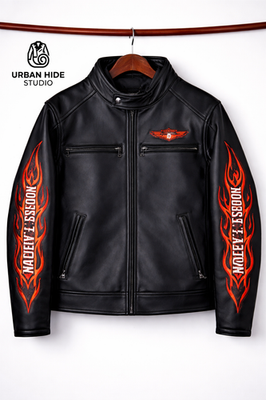 Men's Harley-Davidson Black Flame Leather Jacket Motorcycle Biker