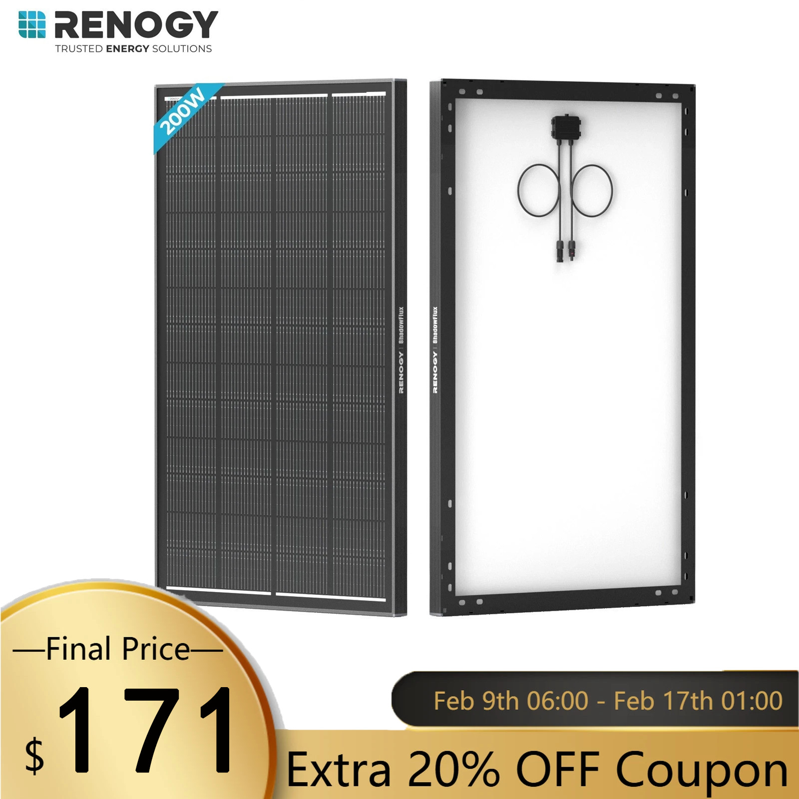 Renogy 200W ShadowFlux Anti-shading N-Type Solar Panel