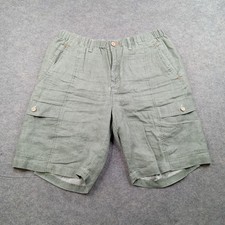 Tommy Bahama Shorts Mens Large Green Linen Cargo Relax Elastic Waist Pockets