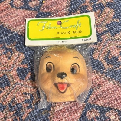 Vintage Fibre-Craft Plastic Animal Dog Faces for Dollmaking - 3 pieces 