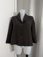 Minimal Boxy OSKA Cropped Blazer Jacket Brown 3/4 Sleeve Relaxed Fit UK 10