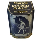 Rare Vintage Morton Salt Tin BLUE Umbrella Square Slant Top Musical Tin Plays