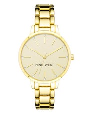 Nine West Womens Crystal Accented Gold-Tone Bracelet Watch