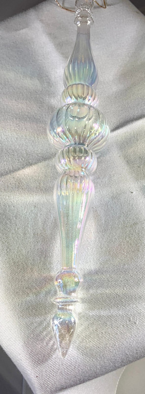 CLEAR IRIDESCENT BLOWN GLASS FINIAL ORNAMENT ~  10 1/2"