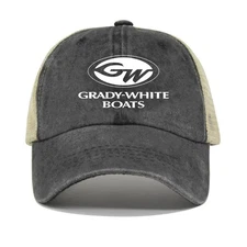 Grady White Fishing Logo Printed Black Hat Trucker Cap Adjustable