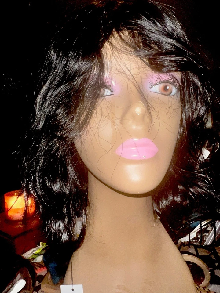 ARI - Nuevo 100% Cabello Humano Corto Bob Color Ondulado #1 Negro Jet Hermoso Encaje Frontal Foto 4 de 4