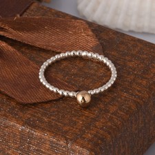 925 Sterling Silver Beaded Ring Two Tone Gold Ball Stacking Band Minimalist Gift