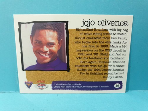 Jojo Olivenca🏆1995 Hot Surf #39 Futera Surfing Trading Card🏆 - Picture 2 of 2