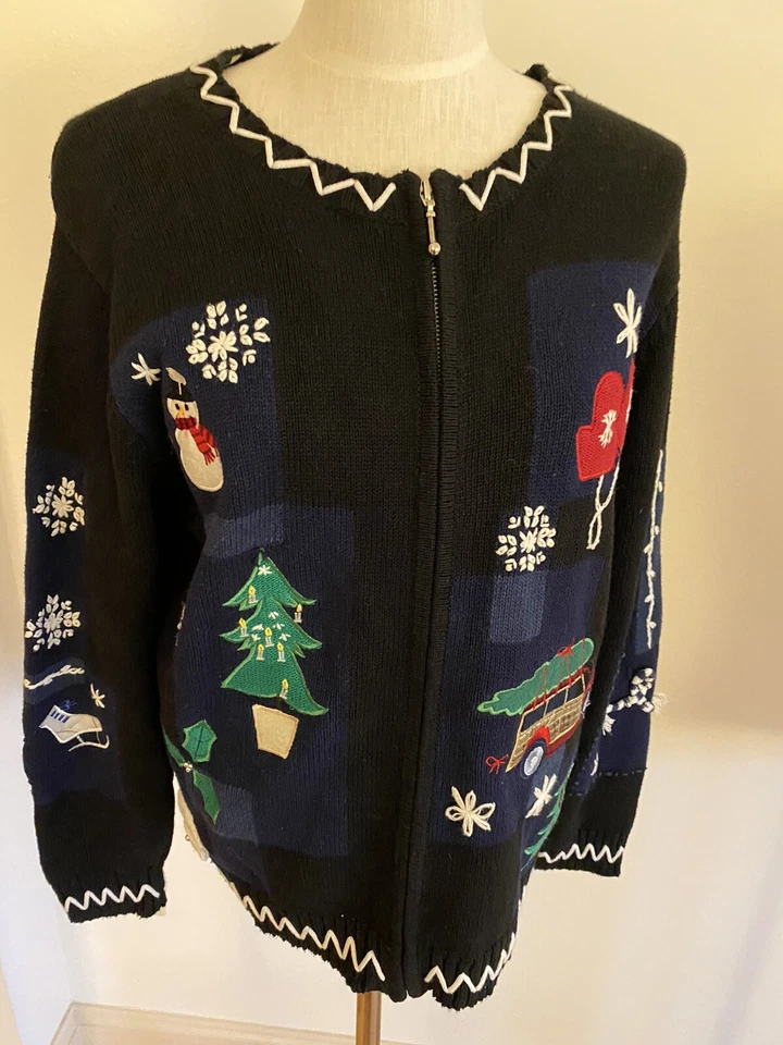 Платье Barn женщин XL Рождественский свитер полный молнии деталь Рами хлопок темно-черный - Изображение 4 из 4
