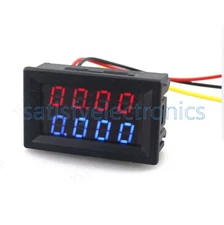 4-Bit DC 0-200V 10A Voltmeter Ammeter Blue+Red LED Amp Dual Volt Meter Gauge