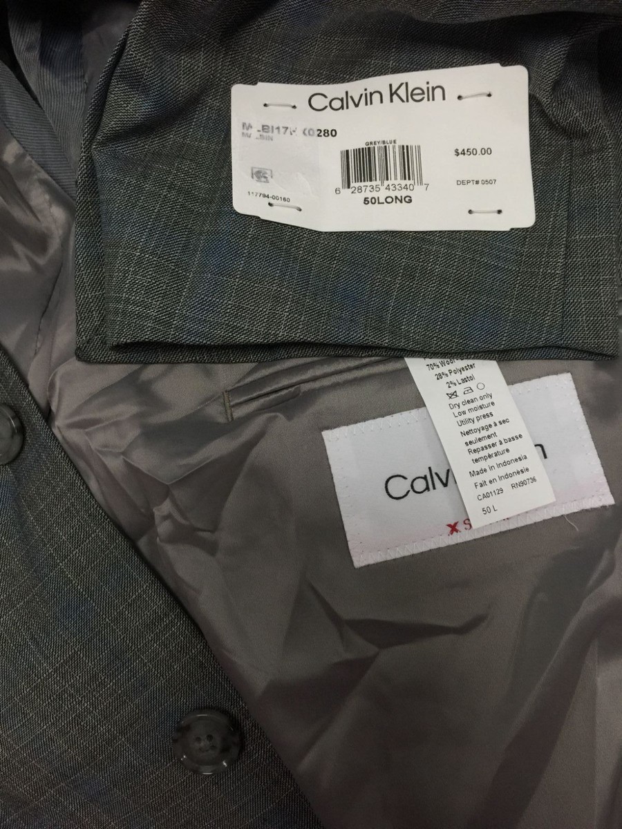 $450 Calvin Klein Men's Gray Plaid Wool X Slim-Fit Sport Coat Suit