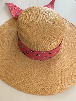 Vintage 1987‎ Disney Fashions Mickey Mouse Sun Straw Hat Pink Bow USA Made Vintage 1987 Disney Fashions Mickey Mouse Sun Straw Hat Pink  main image 3