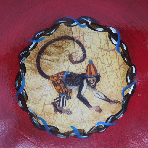 Signed Bowl Paul Munro Monkey Decoupage On Wood 8" Carousel Series Mod Folk Art - Picture 2 of 11