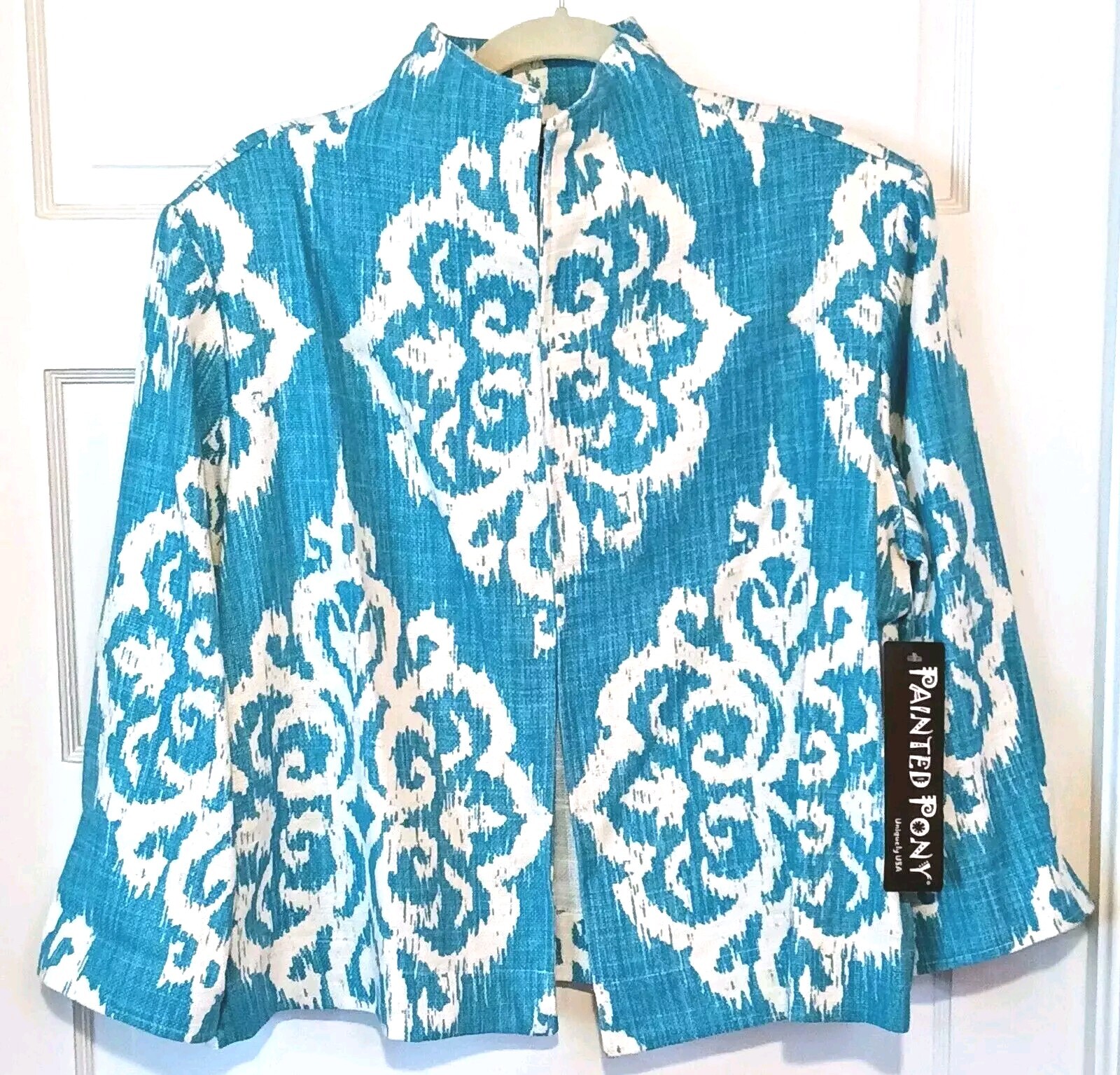 Giacca vintage dipinta blu pony tangeri caraibica taglia XL nuova con etichette