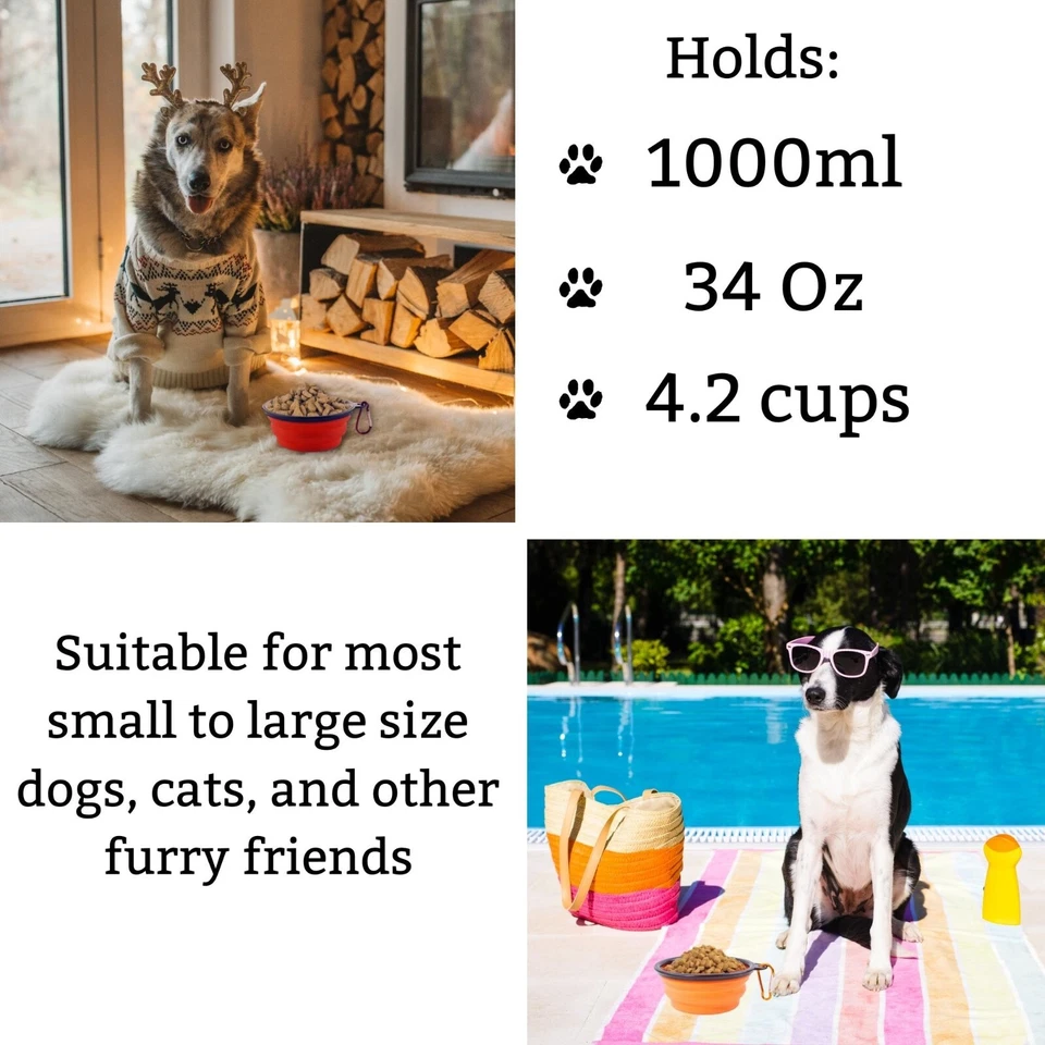 Pack de 2 cuencos rojos para perros y mascotas pequeñas, plegables, cuenco de viaje, plato grande de silicona Foto 2 de 4