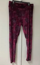 DG2 Women'g Size Large Velvet Pants Floral Skinny Pull On Stretch Burgundy Wine