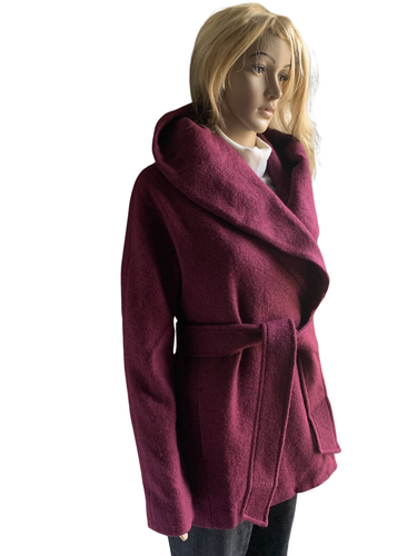 Express Women’s Coat with Hood Color Merlot Belted, Size XS-S Wool, Viscose - Picture 12 of 13