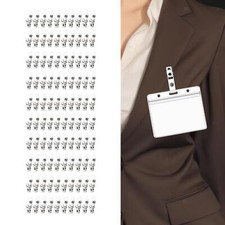 100 Pieces Metal ID Clips with Clear PVC Strap for ID Cards Name Tags Office