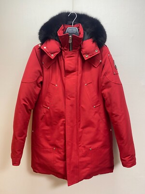 Mens Moose Knuckles Original Stirling Hooded Parka Coat Jacket M Red Black  Fur