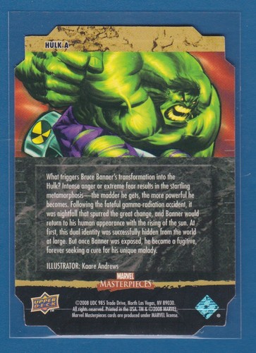 HULK Die-Cut Card | 2008 Marvel Masterpieces 2 #A Hulk H - Picture 2 of 2