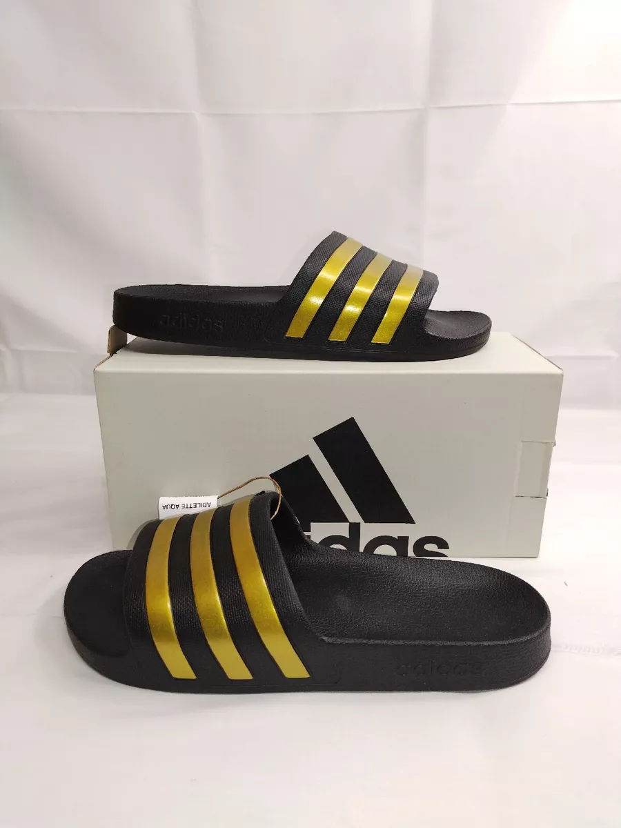 Adidas Mens Adilette Aqua Slides Sandal Shoe Black Gold EG1758 Size 9