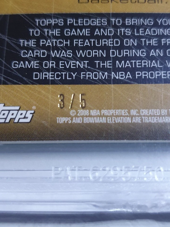 2007 Bowman Elevation Tim Duncan #PATCH GREEN /5 Game Jersey  - BGS 9 (POP 1) - Image 3 of 4