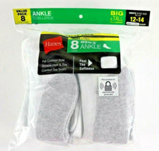 Hanes Big Tall Ankle Socks Comfort Toe Durable Soft 8 Pair Shoe size 12-14 NEW