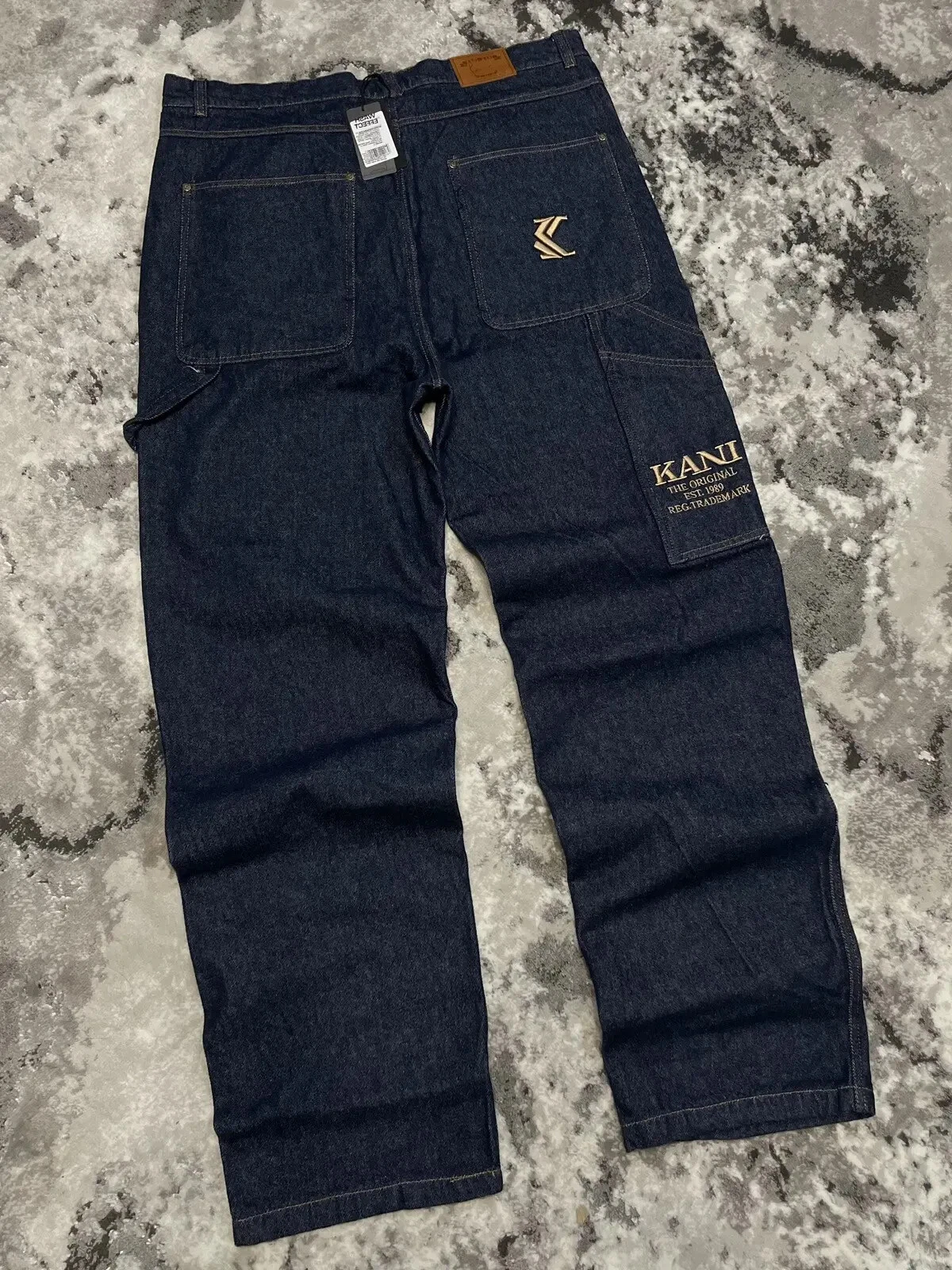 Crazy Karl Kani Baggy Jnco Carpenter Jeans OG Rinse Denim Rap Taille XL Streetwear