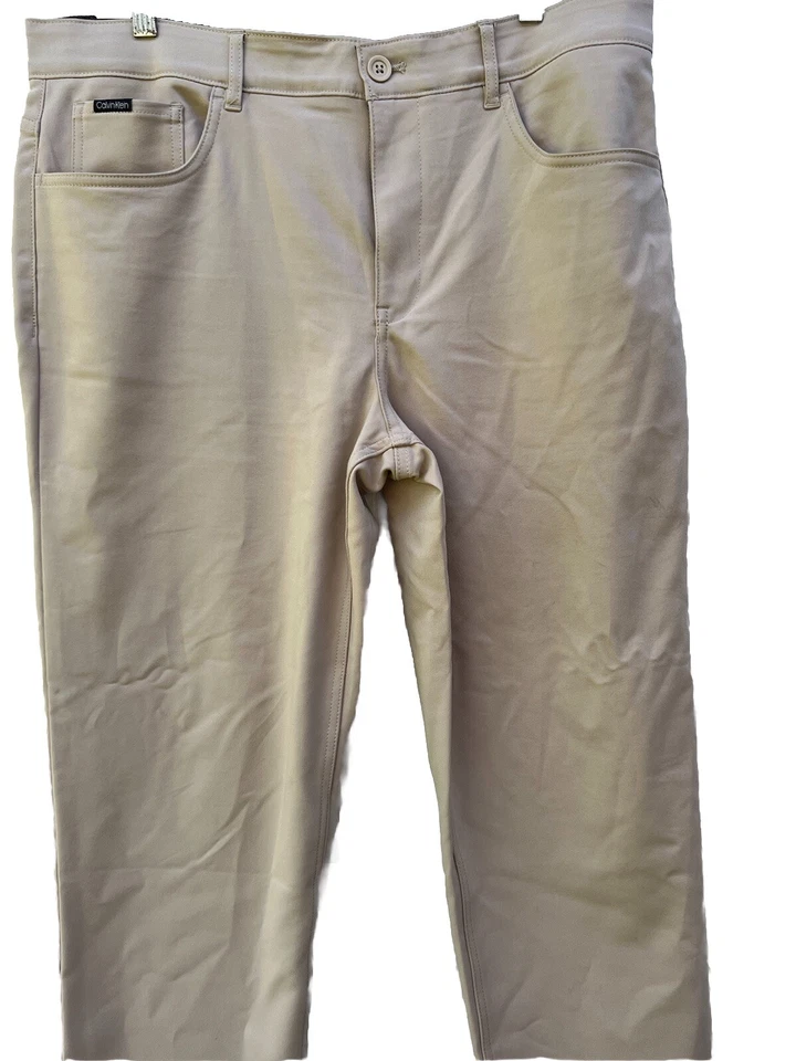 Pantalones de vestir para hombre Calvin Klein marrón talla W 36 X L30” botones de cintura flexibles clásicos Foto 2 de 4