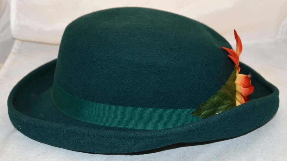 Sombrero de lana de fieltro vintage Bollman Delisa Korn & Korn verde naranja margarita Doeskin M Foto 2 de 4