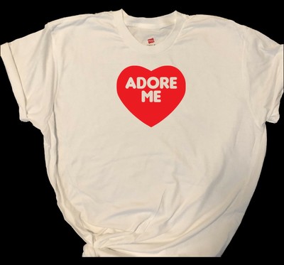 white shirt with red writing