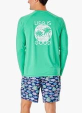 NEW Life Is Good Men's Palms Long Sleeve Rashguard - Green - M