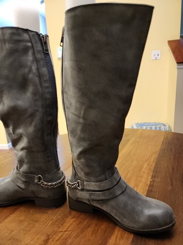 Madden Girl Women Gray Chain Western Biker/Moto Full Zip Knee High Boots 7.5 M - Picture 4 of 8