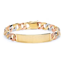 Wellingsale 14k Tri Color Gold Solid Mens Nugget Cuban ID Bracelet - 8.5"