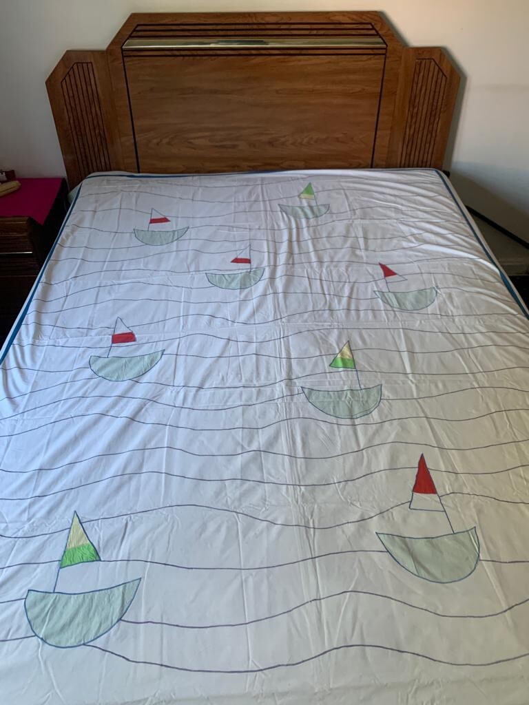 Duvet cover white queen boat sail patch work summer Home Bed Sale eBay