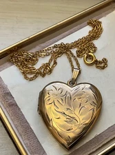 Vintage HEART SHAPE LOCKET Gold Filled Photo PENDANT Engraved FORSTNER USA