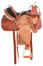 Premium Leather Western Barrel Racing Horse Tack Saddle Set Size 15".