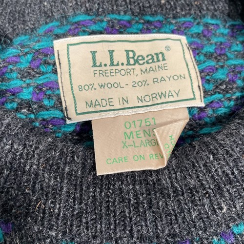 Vintage LL Bean Norwegian Wool Birds Eye Fisherman Sweater Men XL Grey w/ (see) - Picture 2 of 9