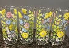 VTG Libbey Corelle Spring Meadow Glass Tumblers 16 Ounce ~SET Of 4