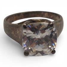 Sterling Silver 925 Square Clear Stone Ring Size 6.25 Statement 4.7g