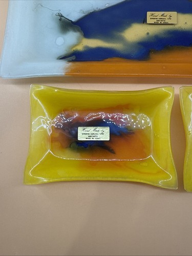 SHOFRI ISRAEL Hand Made Art Glas Tablett Künstler Schale Judaica Geschenk schön Vintage - Bild 5 von 13
