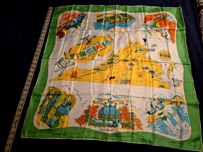 Vintage Virginia Souvenir Map Scarf Tourist Landmarks Art Made in USA 32 x 32''